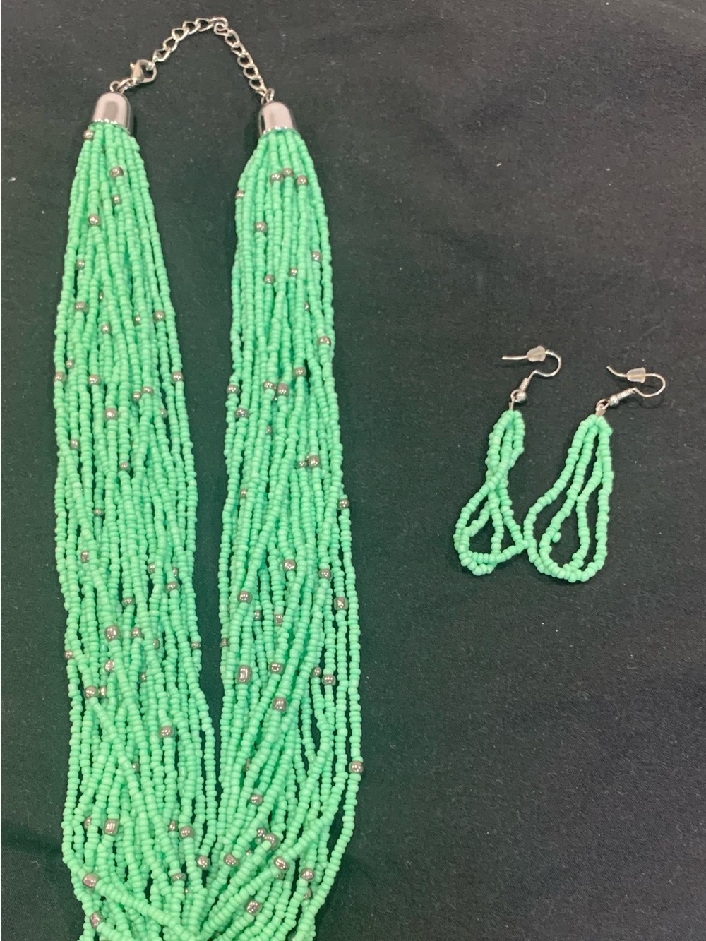 Green Beaded Multi-Strand Necklace and Earrings Set - Picture 5 of 5